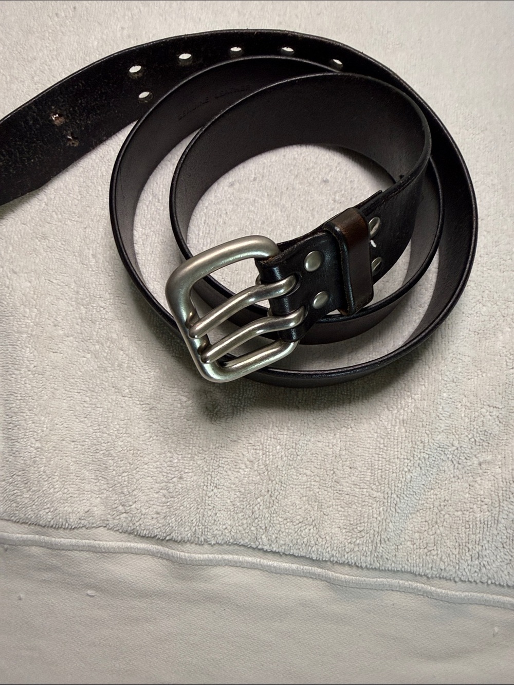 Rugged black leather belt